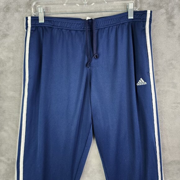 Mens Adidas Blue Athletic Track Pants w/ 3 White Stripes Hi Rise Size L - Picture 4 of 16